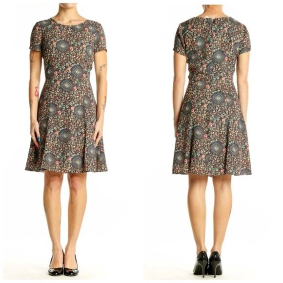 J.Crew Short-sleeve flutter Floral Patterned  Dress Navy Pink Begonia Size 00 - Picture 1 of 13